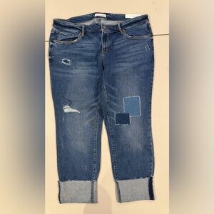 LOFT Blue Distressed Patchwork Boyfriend Jeans